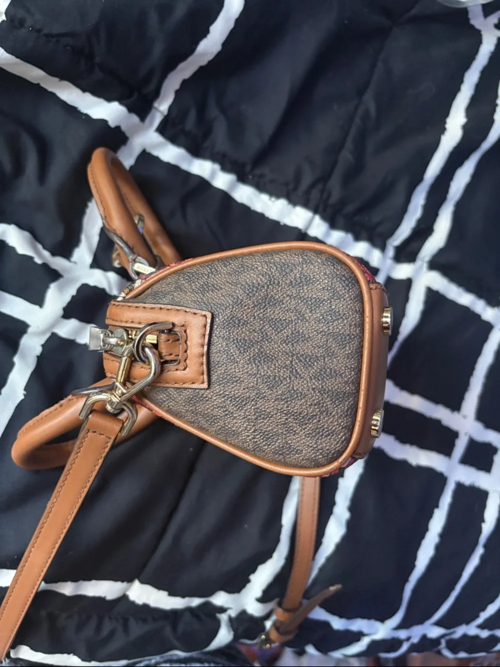 Michael Kors Pink & Brown Mini Satchel with Geometric Print - Picture 4 of 6